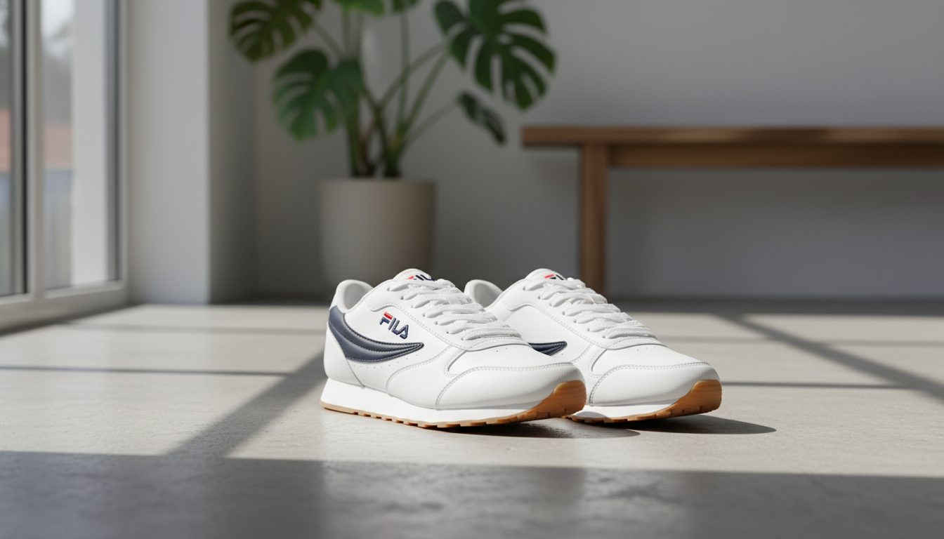 Fila White Lace-Up Sneakers: Contrast Logo, Clean Style