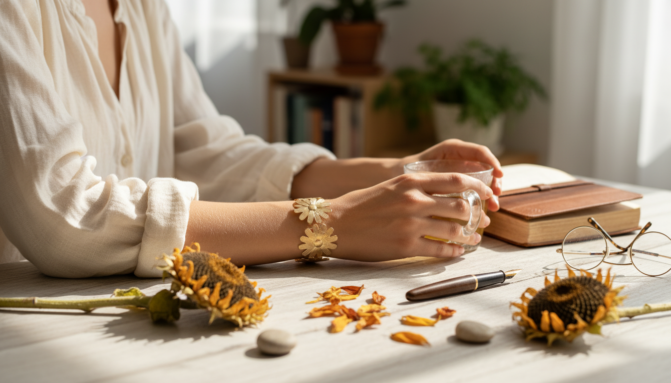 Sunflower Open Cuff Bracelet: Vintage Mood-Change Shine