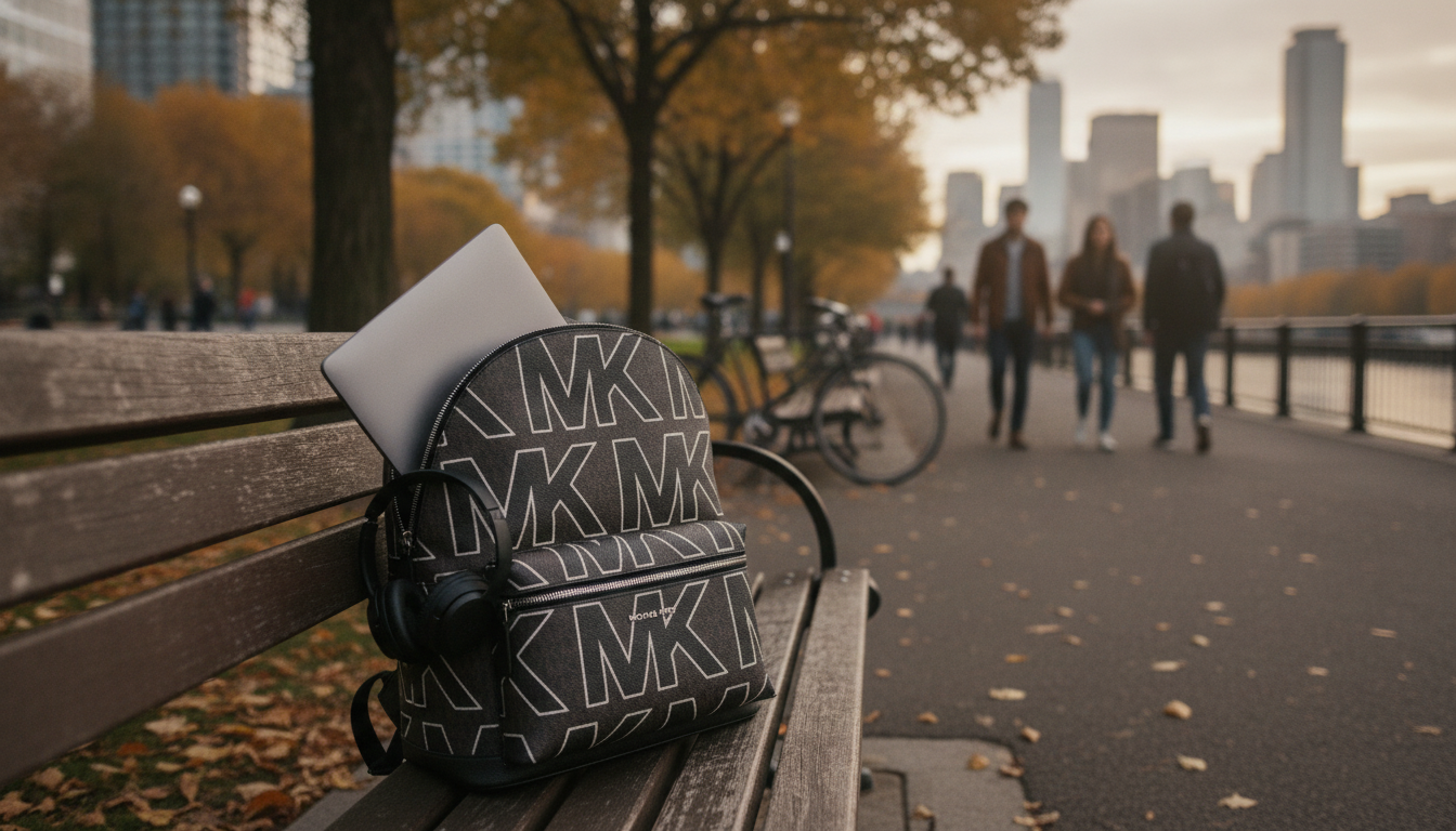 MK Brown Logo Backpack: Laptop-Safe, Commute-Ready